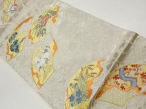 地紙に鶴・松・秋草模様織出し袋帯